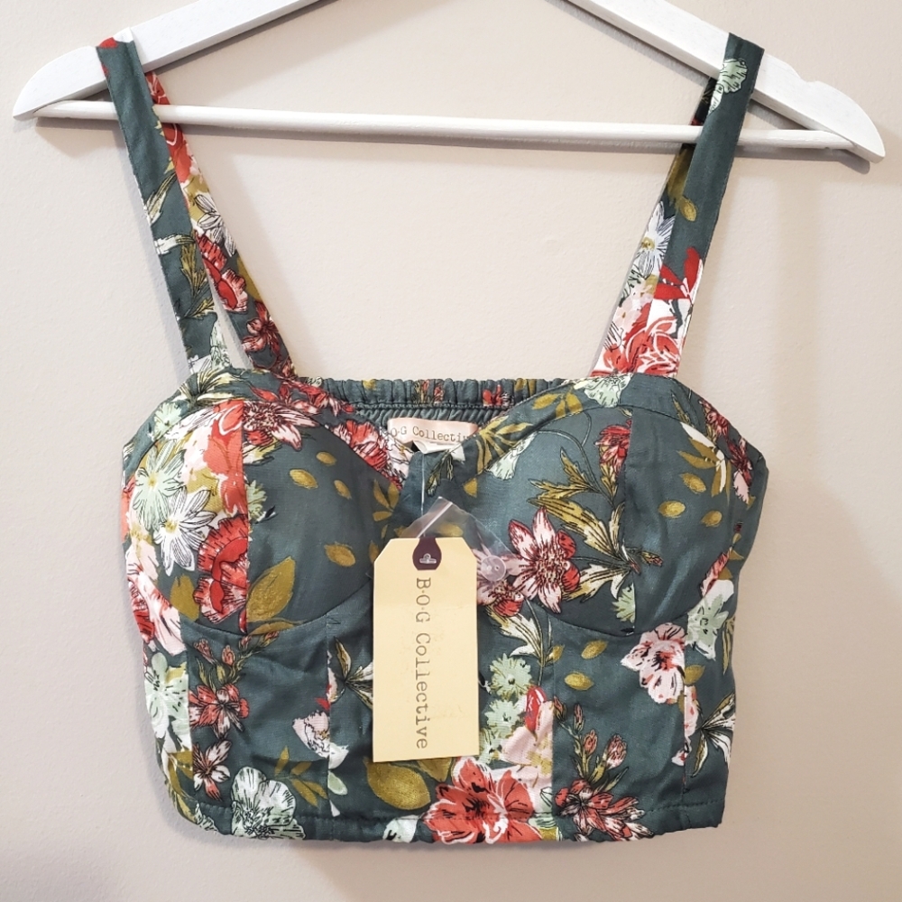 B.O.G Collective - Sage Been Floral Corset Style Top - Size S  (NWT)
